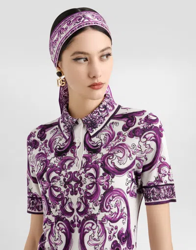 Dolce & Gabbana Silk Majolica Print Polo Shirt In Multi