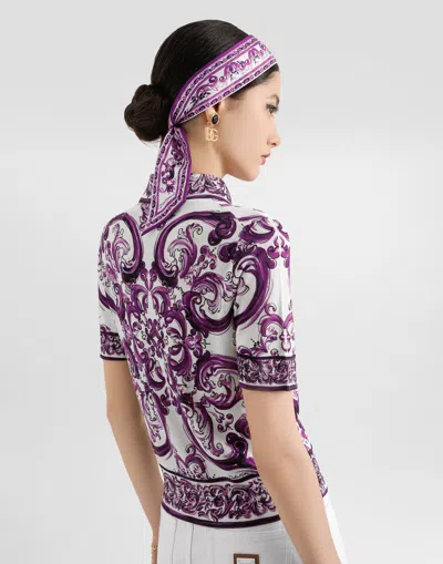 Dolce & Gabbana Silk Majolica Print Polo Shirt In Multi
