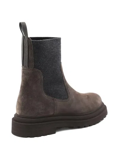 Brunello Cucinelli Lather Boots With Cashmere Detail In Brown