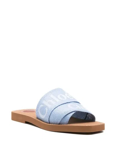 Chloé Logo-detail Flat Slides In Blue