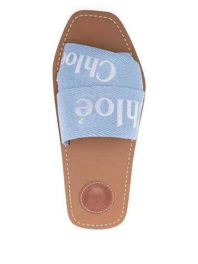 Chloé Logo-detail Flat Slides In Blue