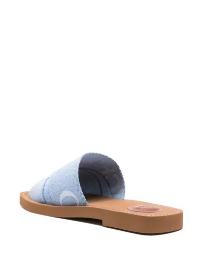 Chloé Logo-detail Flat Slides In Blue
