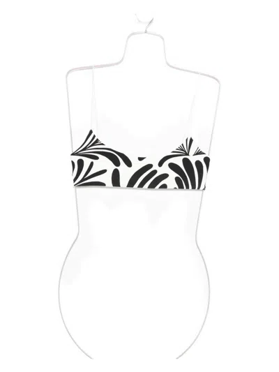 Cala De La Cruz Leaf-print Bikini Top In Black