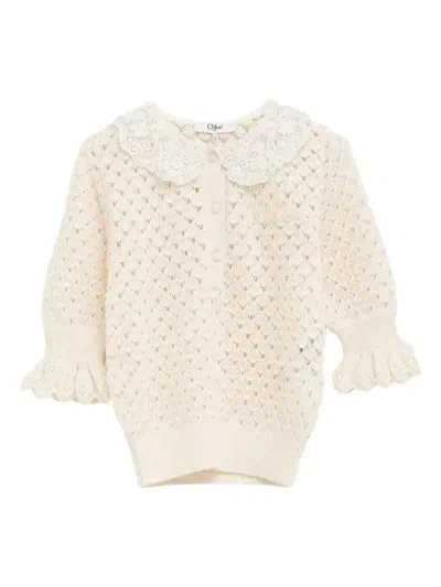 Chloé Pointelle Knit Sweaters And Cardigans White In Yellow
