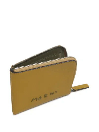 Marni Textured Leather Zip-around Wallet In Yellow
