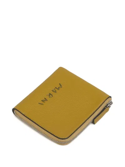 Marni Textured Leather Zip-around Wallet In Yellow