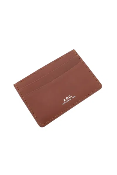 Apc A.p.c. Men Brown Leather Card Holder In Brown