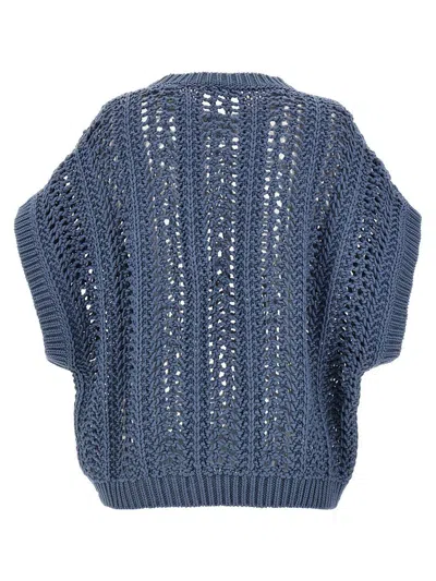 Brunello Cucinelli Ribbed Net Sweater Sweaters And Cardigans Blue In Blue