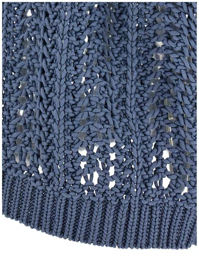 Brunello Cucinelli Ribbed Net Sweater Sweaters And Cardigans Blue In Blue