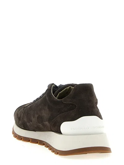 Brunello Cucinelli Suede Leather Sneakers With Contrasting Laces In Brown