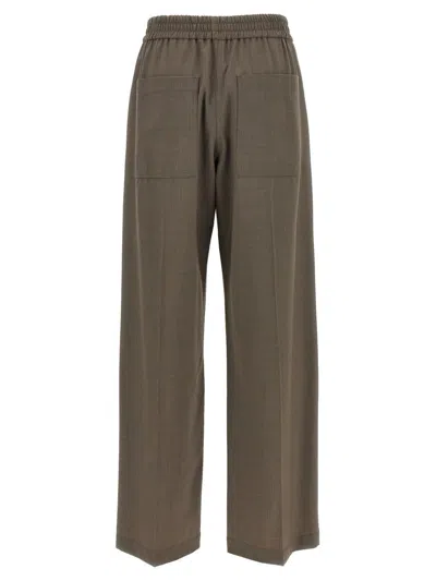 Brunello Cucinelli Trousers Wool Back Pockets Elastic Waistband Wide Leg In Brown