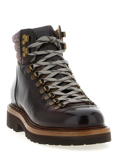 Brunello Cucinelli Herringbone Insert Ankle Boots In Brown
