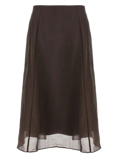 Brunello Cucinelli Sheer Silk Maxi Skirt With Flowing Silhouette In Green