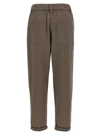 Brunello Cucinelli Elastic Waistband Trousers With Pockets And Loops In Brown