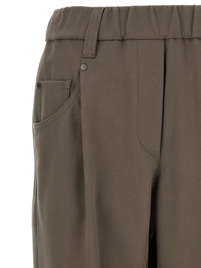 Brunello Cucinelli Elastic Waistband Trousers With Pockets And Loops In Brown