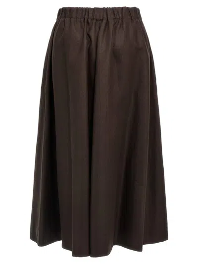 Brunello Cucinelli Flowing Linen Full Skirt With Elastic Waistband In Brown