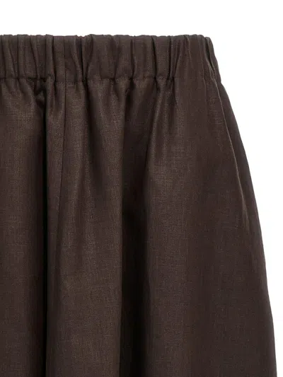 Brunello Cucinelli Flowing Linen Full Skirt With Elastic Waistband In Brown