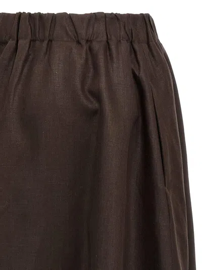 Brunello Cucinelli Flowing Linen Full Skirt With Elastic Waistband In Brown
