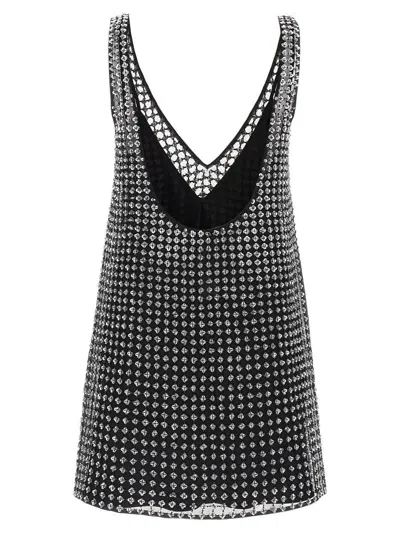 Max Mara Silk Organza Mini Dress With Floral Sequins In Black