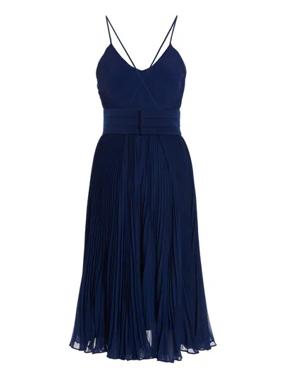 Max Mara Navy Blue Shoesino Pleated Dress In Blue