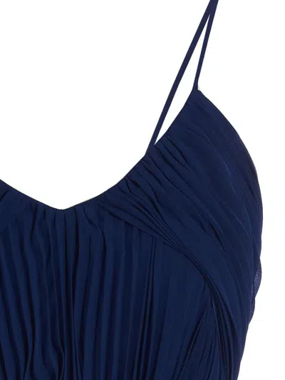Max Mara Navy Blue Shoesino Pleated Dress In Blue