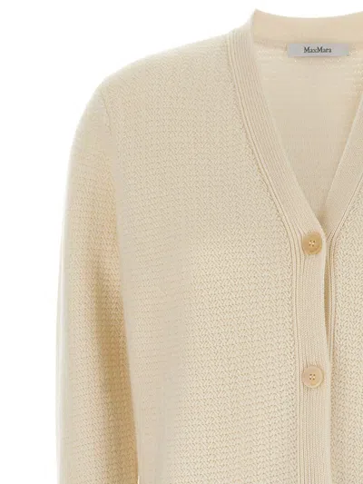 Max Mara Knit Cardigan With Ribbed Cuffs And Hem In Neutral