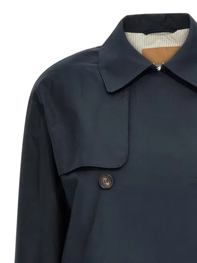 Max Mara The Cube Trench Corto In Twill Antigoccia In Blue