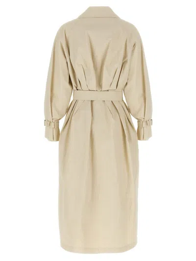 Max Mara Double-breasted Ivory Trench Coat With Belted Waist In Neutral