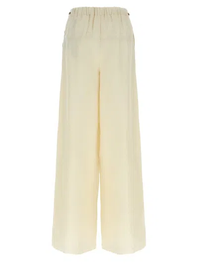 Max Mara Elastic Waistband Lightweight Wide Leg Trousers In Nude