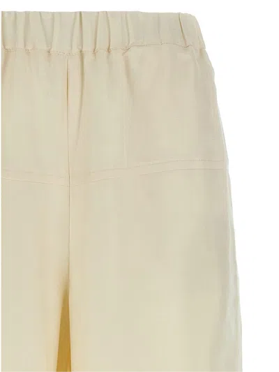 Max Mara Elastic Waistband Lightweight Wide Leg Trousers In Nude