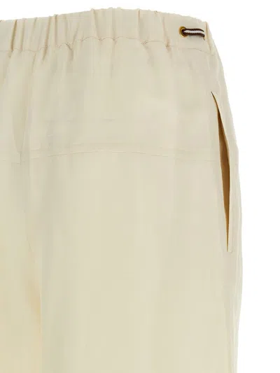 Max Mara Elastic Waistband Lightweight Wide Leg Trousers In Nude