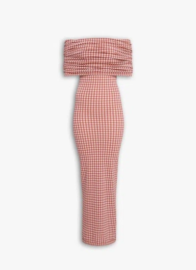 Alaïa Checked Off-shoulder Midi Dress In Multi