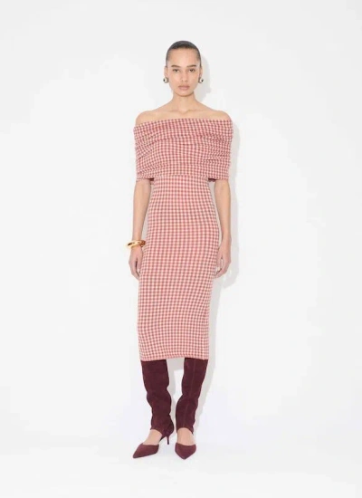 Alaïa Checked Off-shoulder Midi Dress In Multi