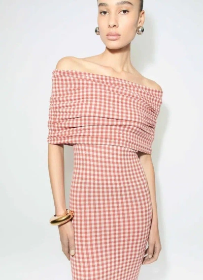 Alaïa Checked Off-shoulder Midi Dress In Multi