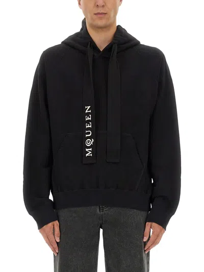 Alexander Mcqueen Hoodie With Drawstring Hood And Kangaroo Pocket In Black