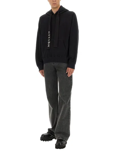 Alexander Mcqueen Hoodie With Drawstring Hood And Kangaroo Pocket In Black