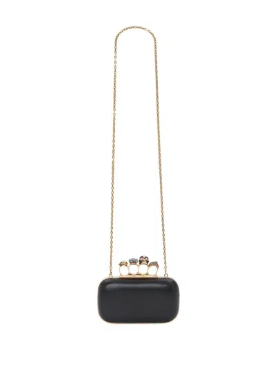 Alexander Mcqueen Structured Clutch With Chain Strap And Knuckle Rings