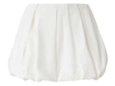 Pinko White Skirt With Pleated Details And Balloon Hem In Cotton Woman In White