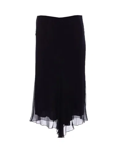 Victoria Beckham Asymmetric Hem Midi Skirt With Sheer Overlay In Black