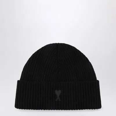 Ami Alexandre Mattiussi Ami Paris Ami De Coeur Black Wool Hat Men In Black