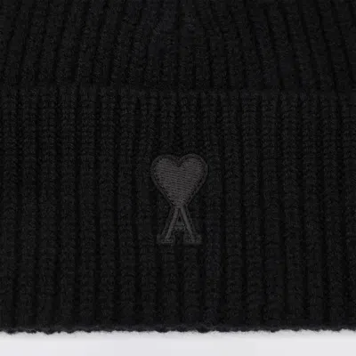 Ami Alexandre Mattiussi Ami Paris Ami De Coeur Black Wool Hat Men In Black