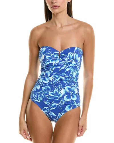 Tommy Bahama Soft Floral V-front Bandeau One-piece In Blue