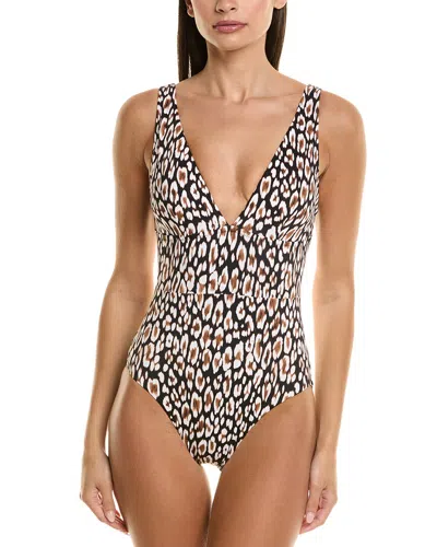Tommy Bahama Palm Modern Safari Cat V-neck One-piece Swimsuit In Gray