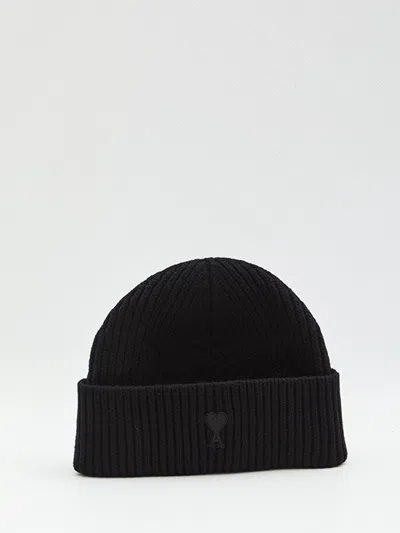 Ami Alexandre Mattiussi Ami Paris Ami De Coeur Black Wool Hat Men