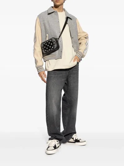 Amiri Contrasting-sleeve Bomber Jacket In Gray