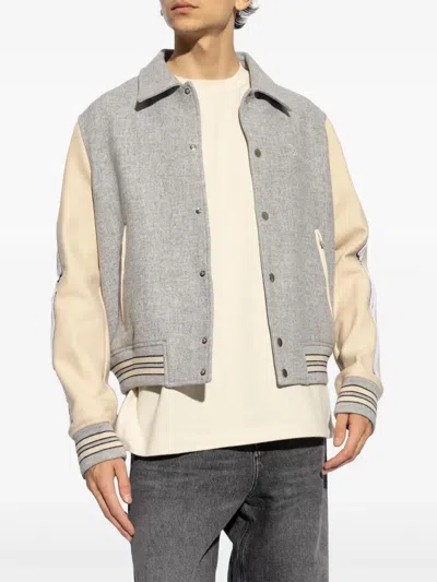 Amiri Contrasting-sleeve Bomber Jacket In Gray