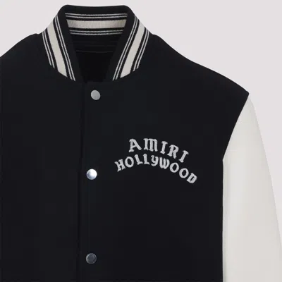 Amiri Mens Hollywood Embroidered-text Wool-leather Blend Bomber Jacket Black Xl In Black