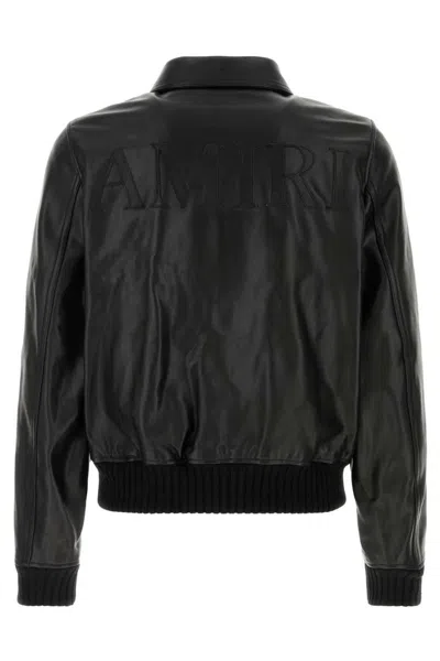 Amiri Leather Jacket Front Pockets Cuffs Hem Ribbed In Black