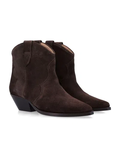 Isabel Marant Suede Western Cuban Heel Boots In Brown