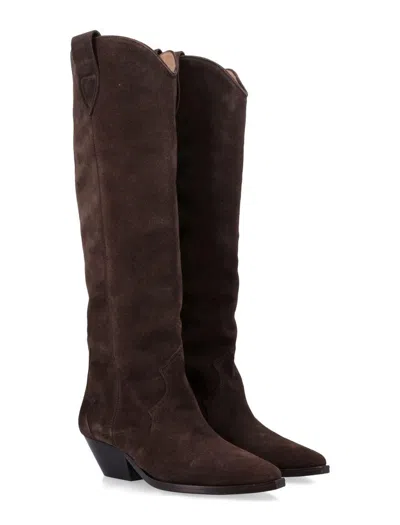 Isabel Marant Denver Leather Knee High Western Boots In Brown